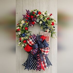 Patriotic Floral Wreath with Ranunculus Flowers